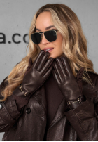 Skórzane rękawiczki Festive Memories burgundowe