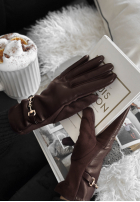 Skórzane rękawiczki Festive Memories burgundowe