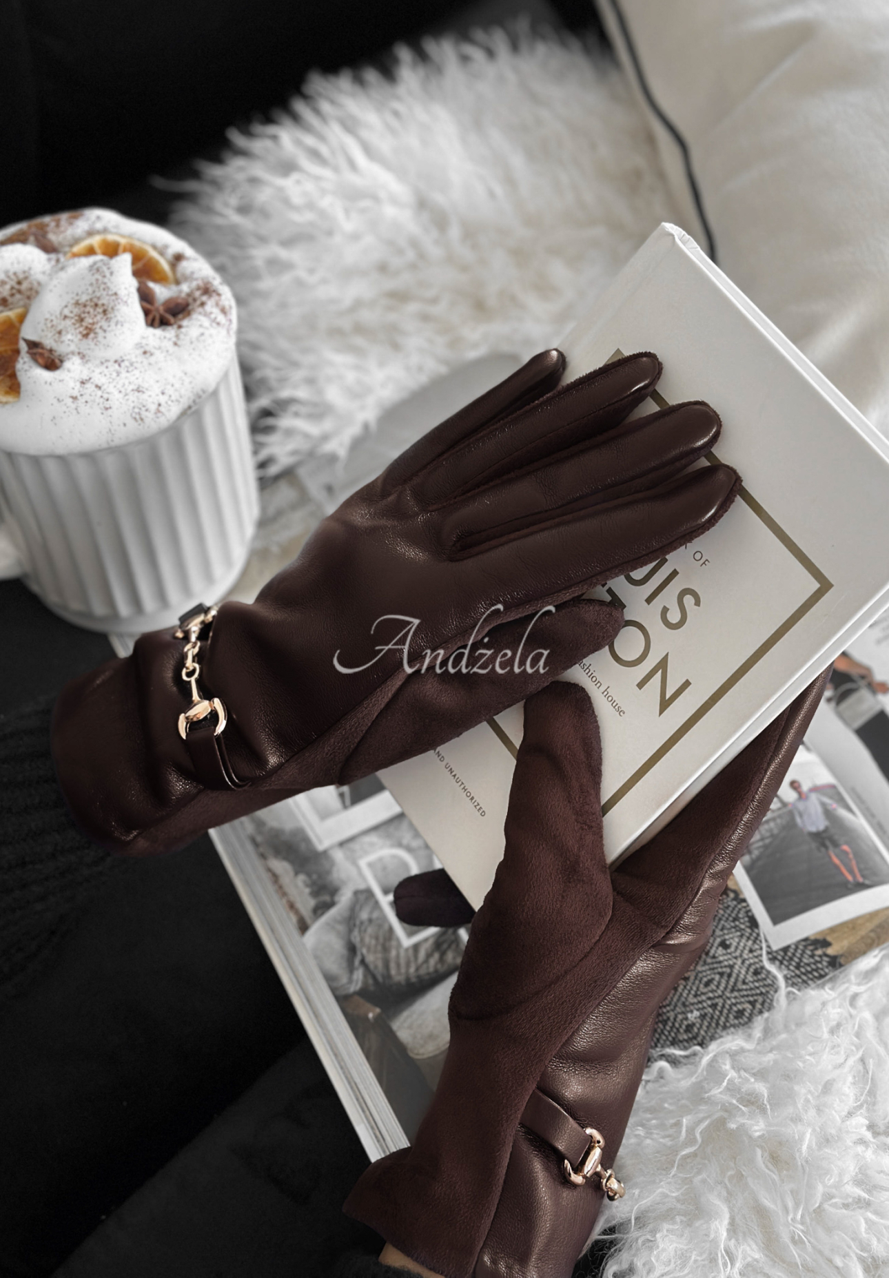 Festive Memories chocolate leather gloves.