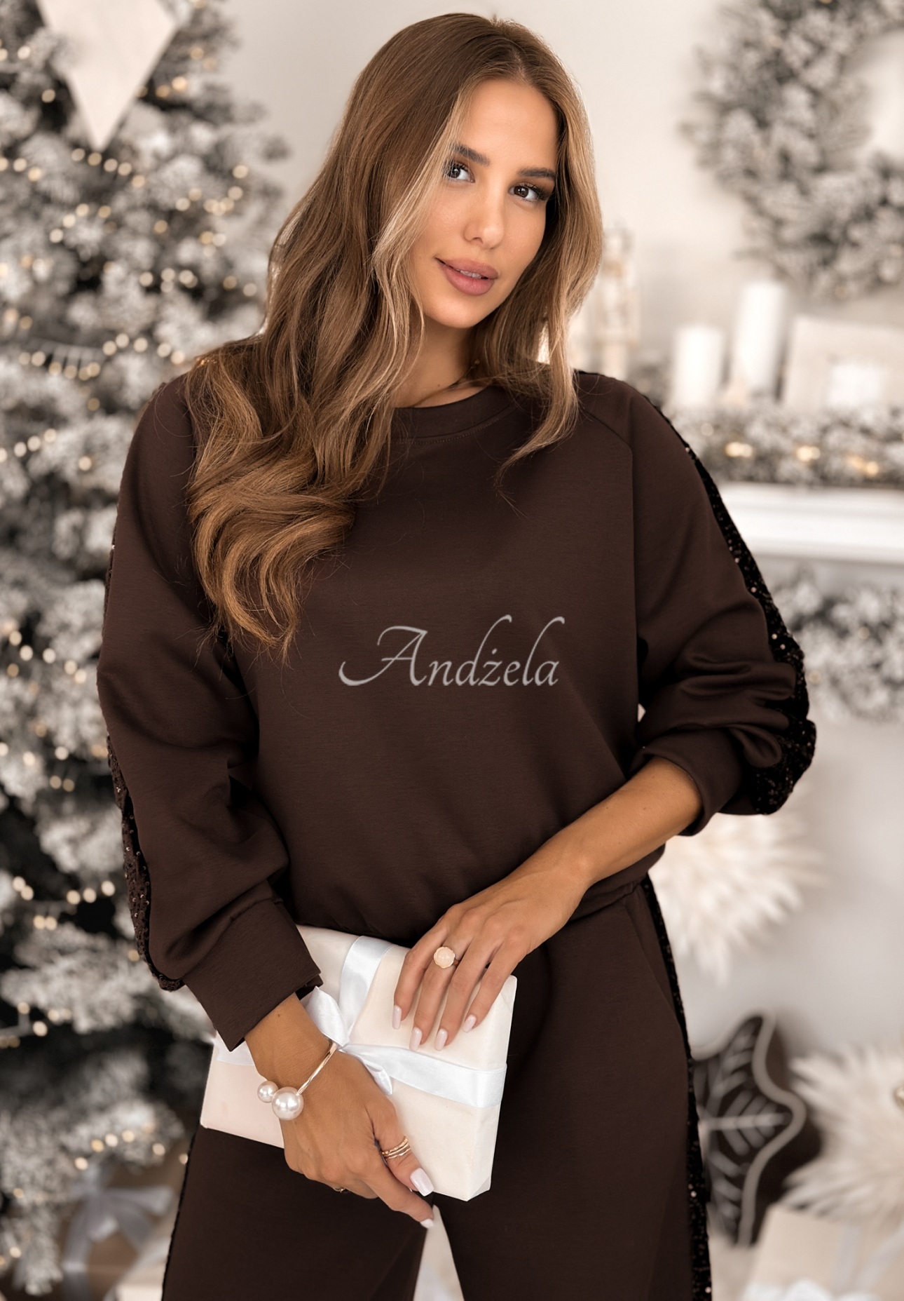 Viscose sweatshirt and pants set with sequins Nothing To Do chocolate