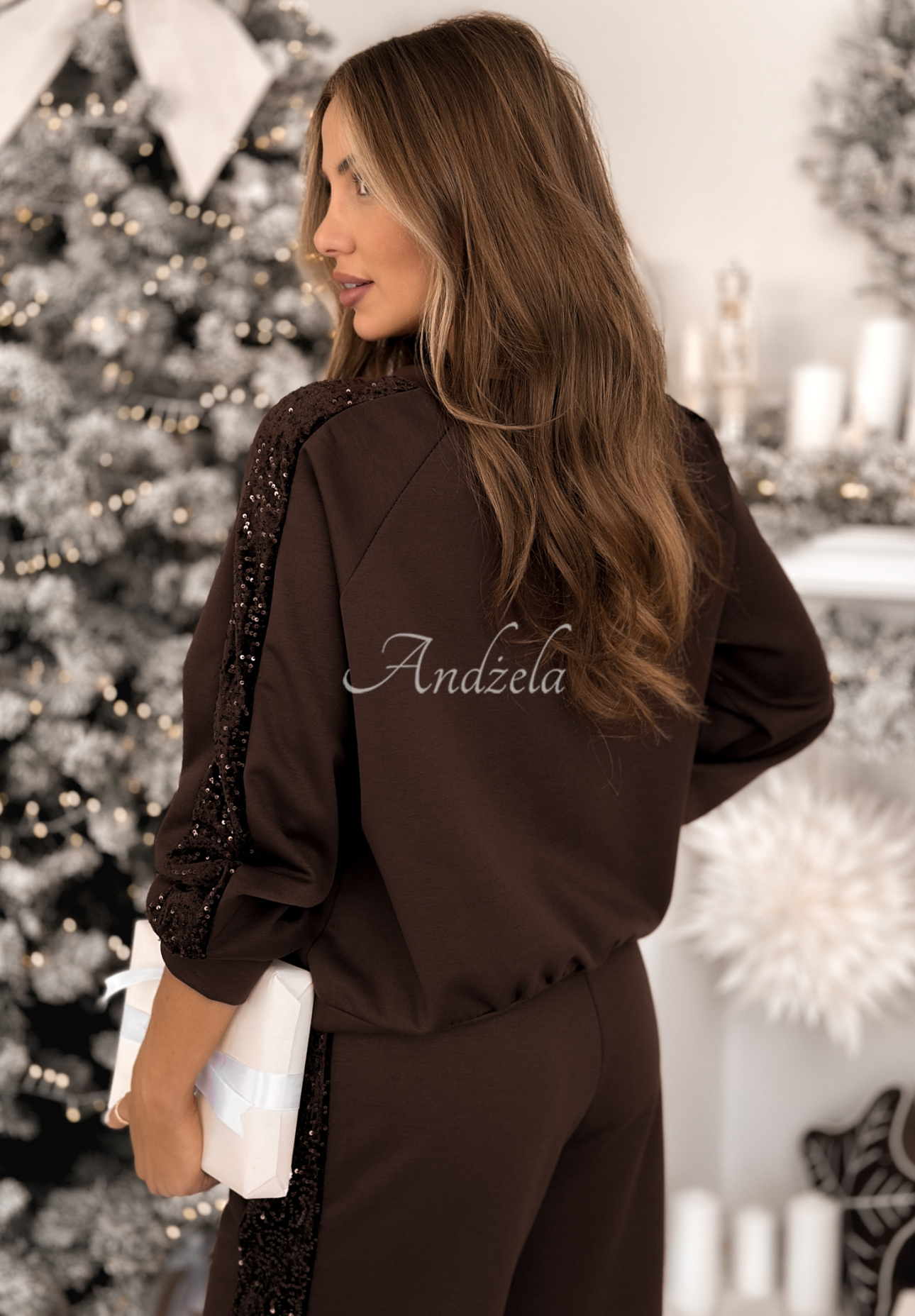 Viscose sweatshirt and pants set with sequins Nothing To Do chocolate