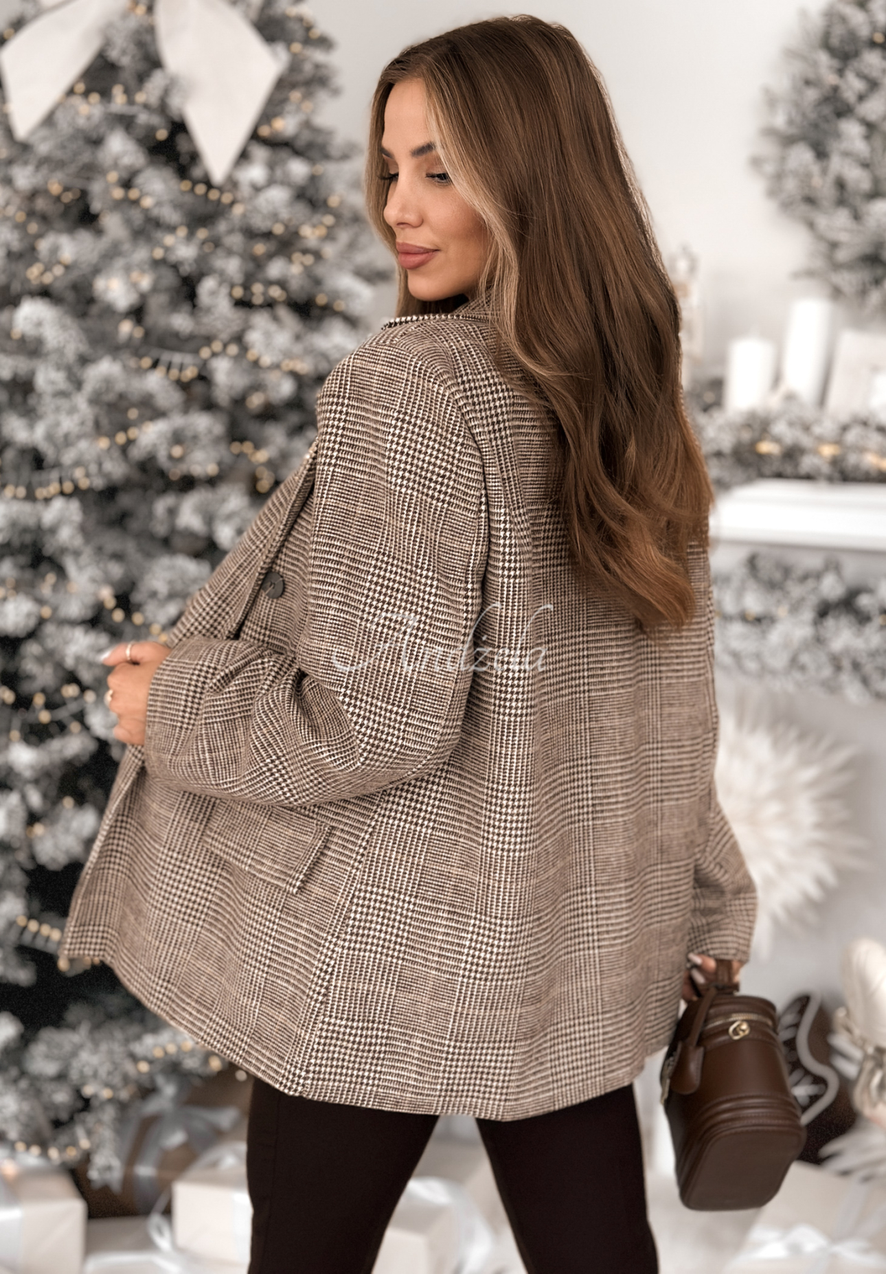 One Word Only checkered double-breasted blazer beige