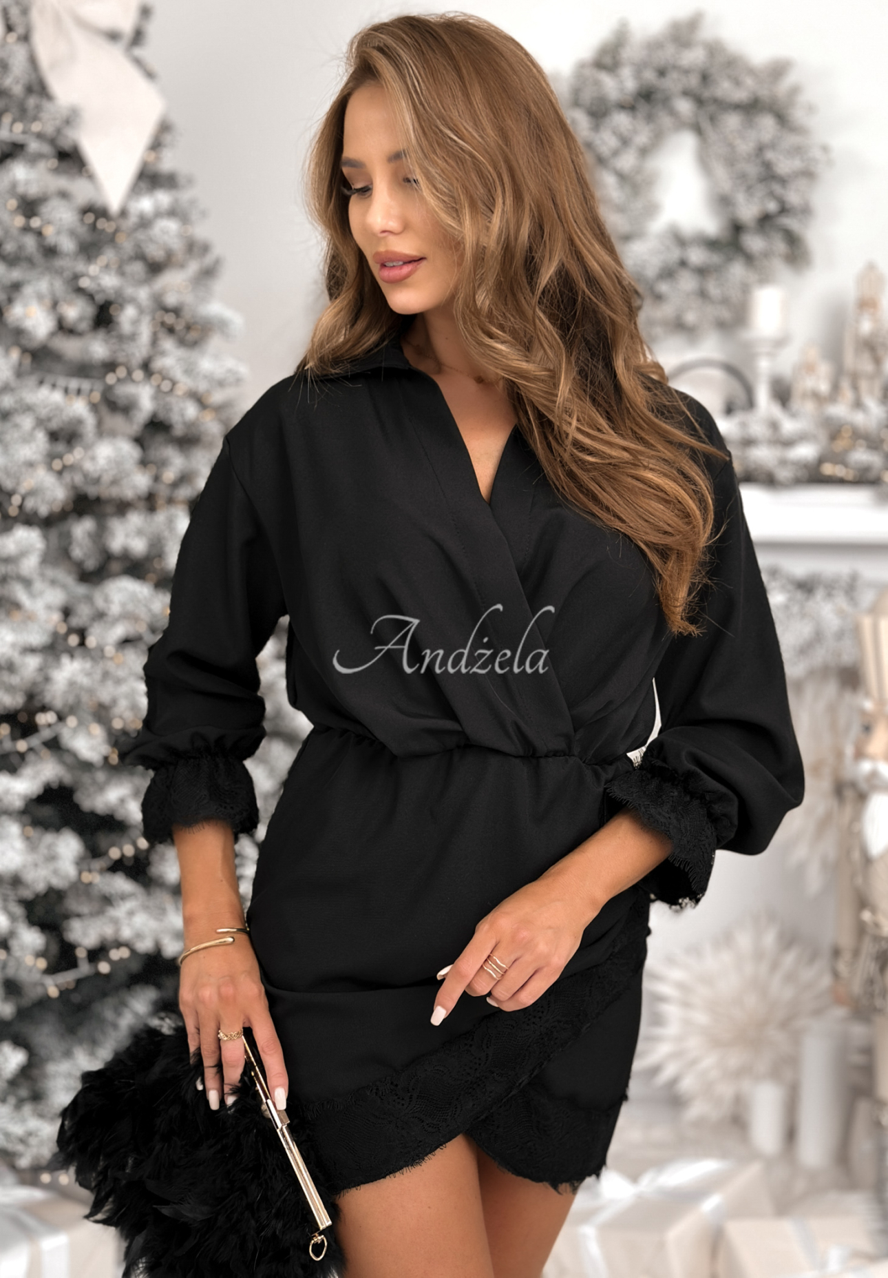 Envelope dress with lace Your Reflection black