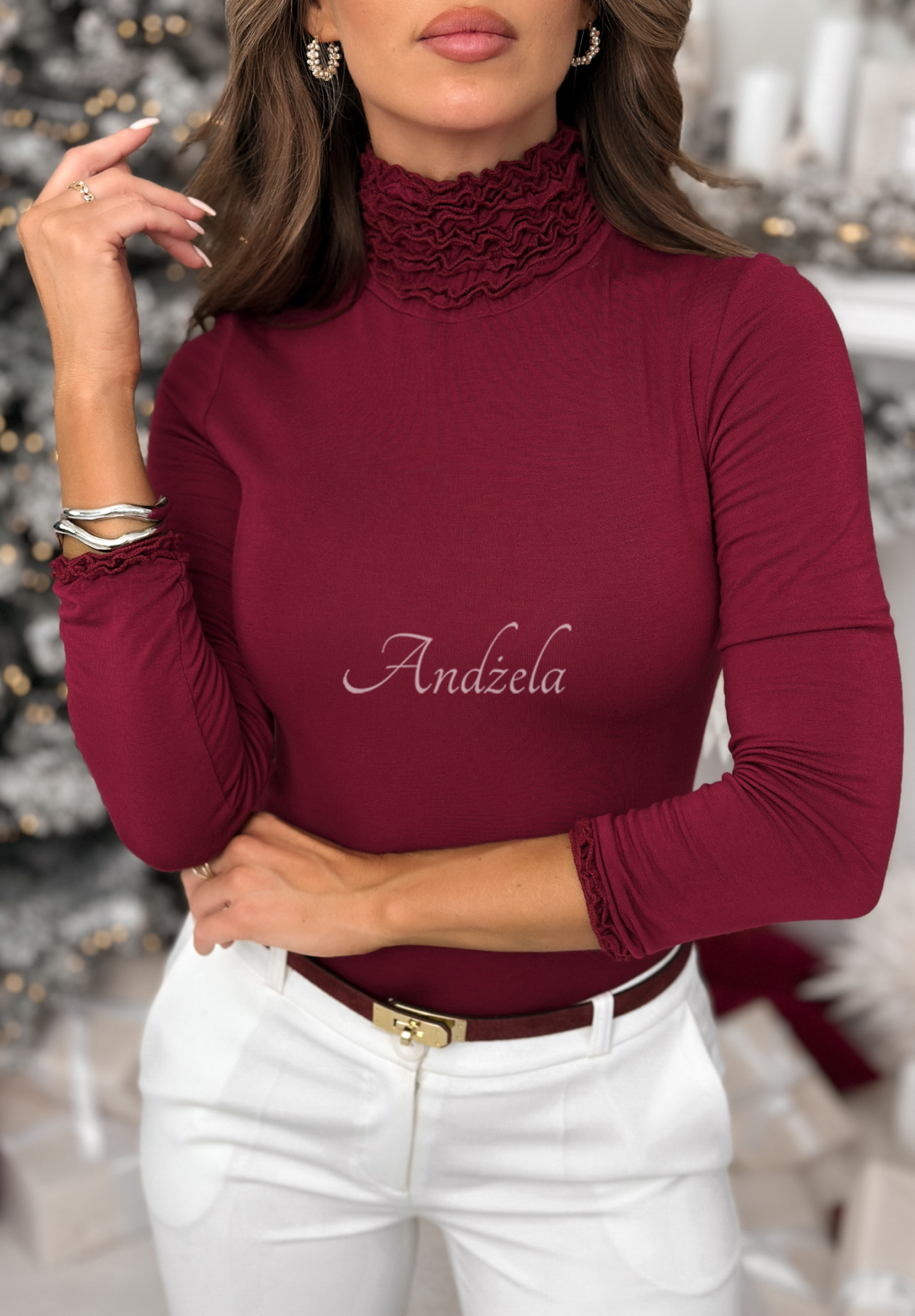 Viscose longsleeve blouse with turtleneck Your Own Luck burgundy