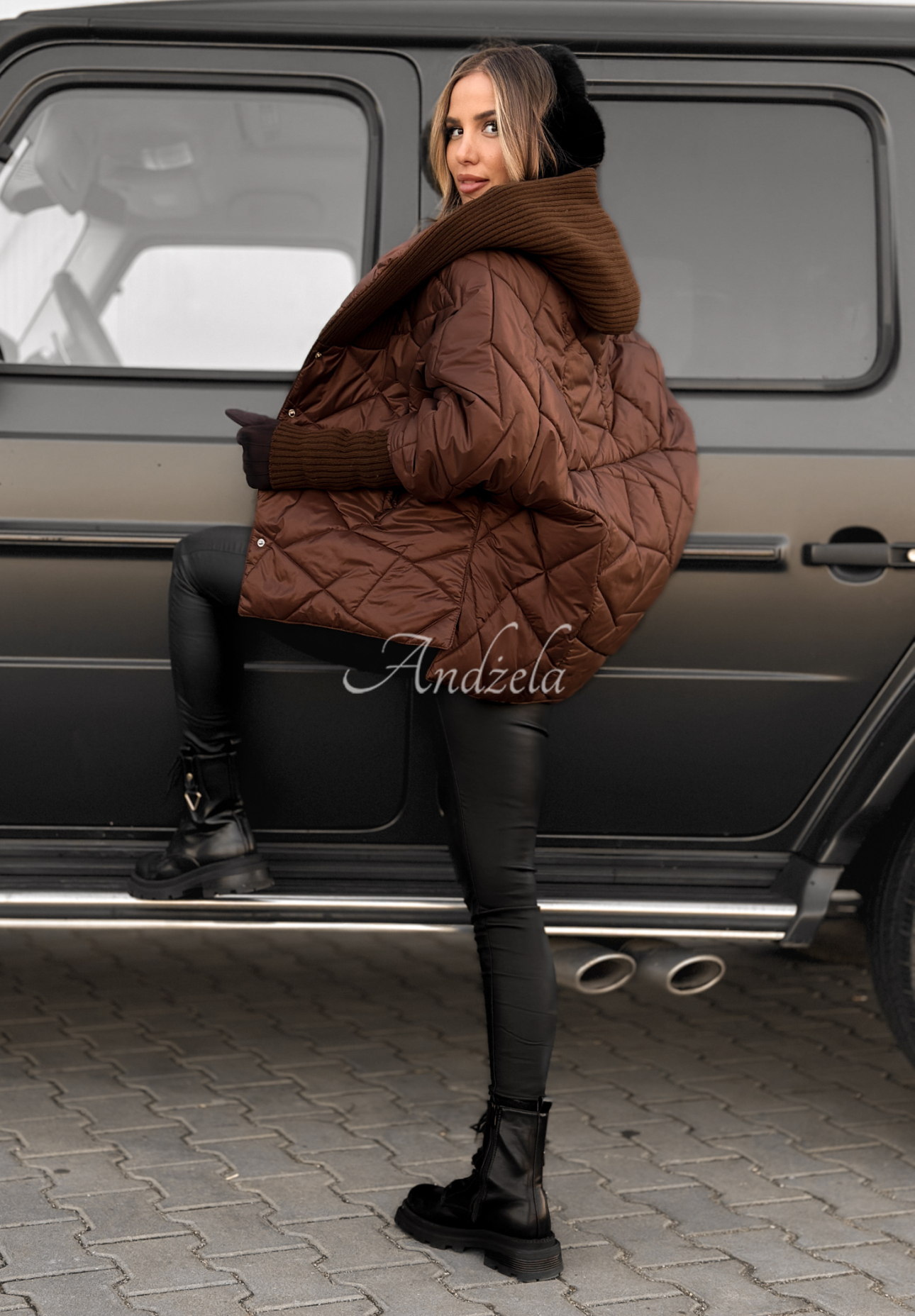 Kurtka oversize z kapturem Sancha czekoladowa