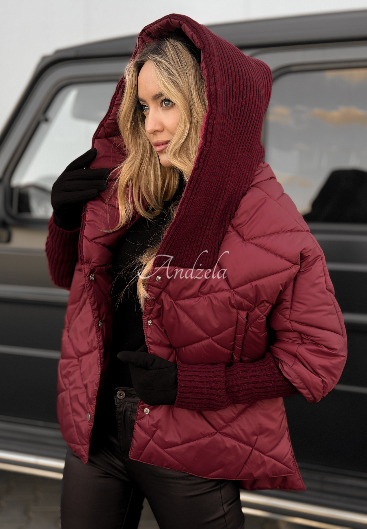 Kurtka oversize z kapturem Sancha burgundowa