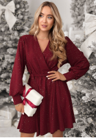 Sukienka mini z błyszczącym nadrukiem Never Yours burgundowa