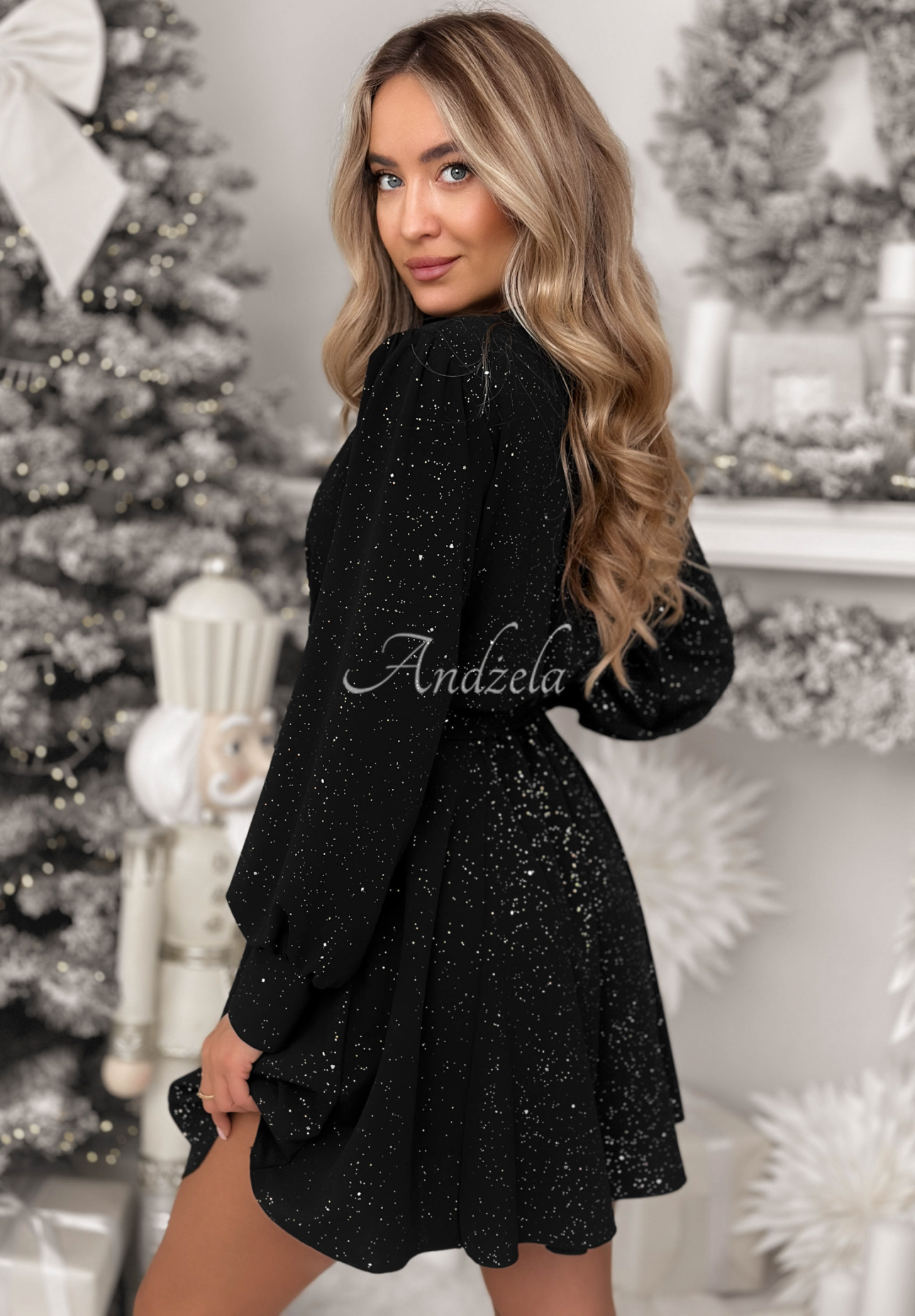 Viscose glitter mini dress Never Yours black