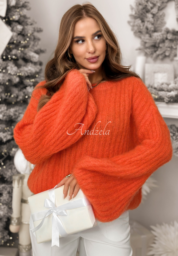 Moherowy sweter z szerokimi rękawami Better Than That pomarańczowy