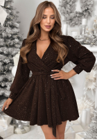 Sukienka mini z błyszczącym nadrukiem Never Yours czekoladowa