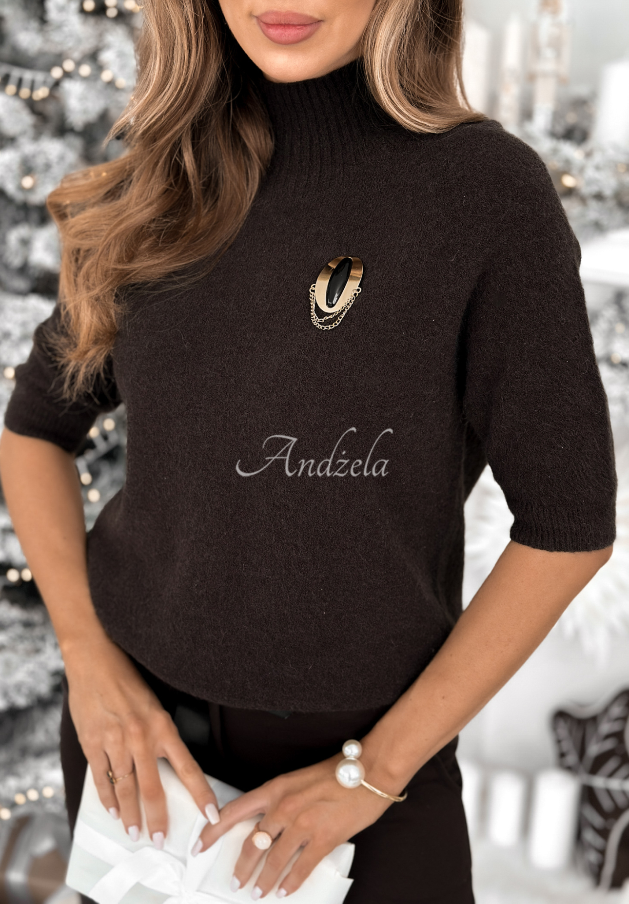 Short sleeve sweater with alpaca and viscose Dream Bigger chocolate