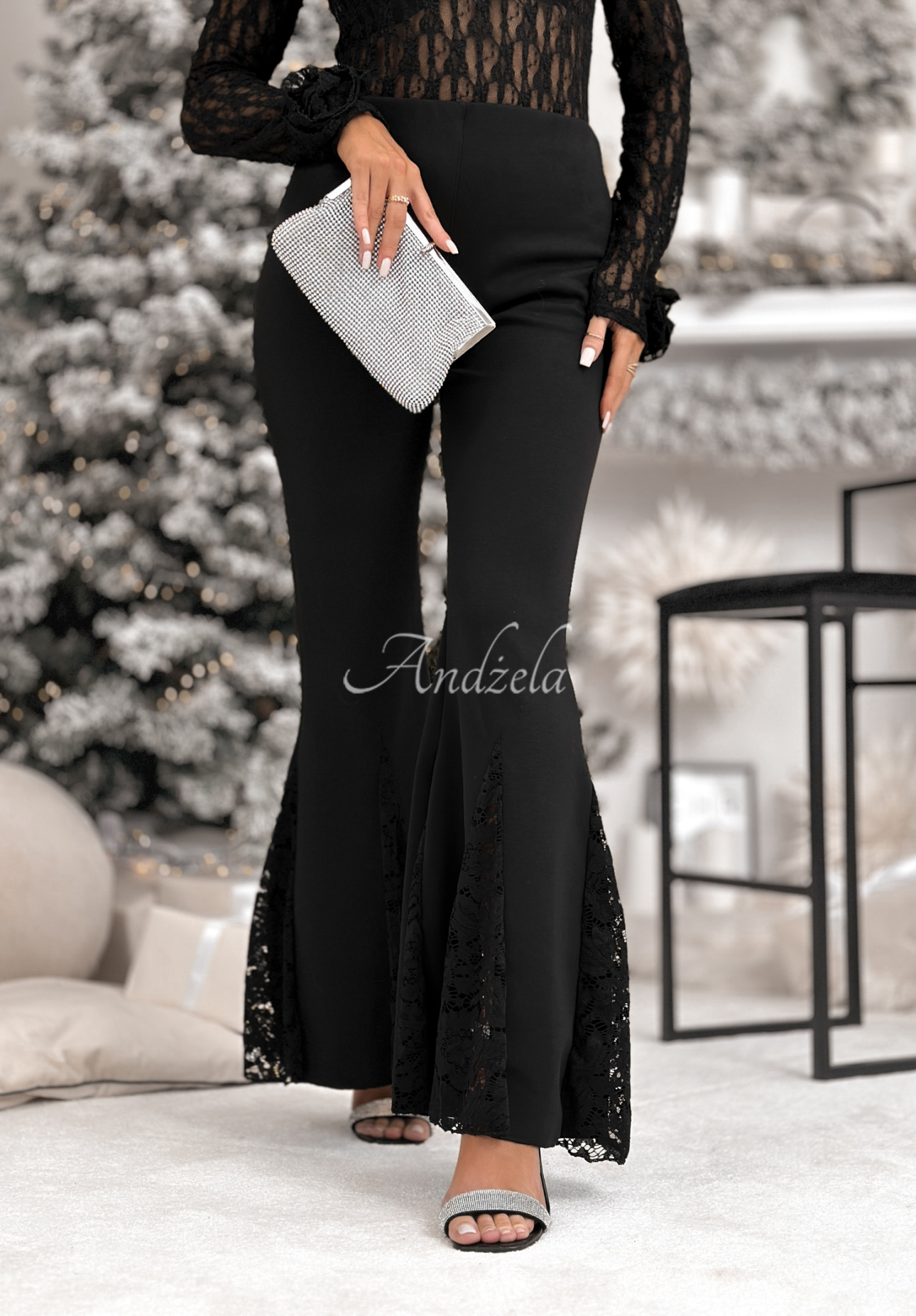 Viscose bell bottoms with lace Never Compare black