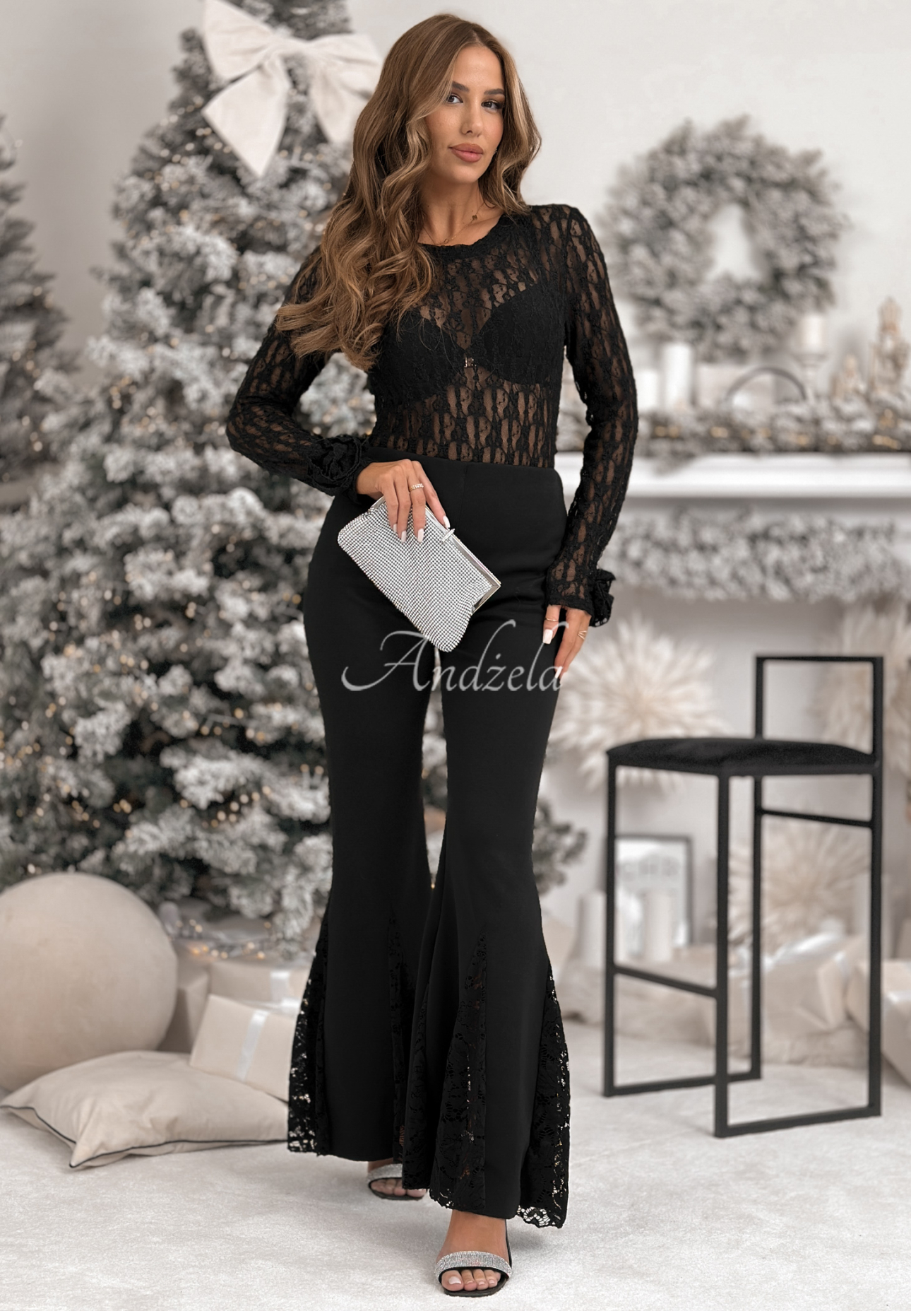 Viscose bell bottoms with lace Never Compare black