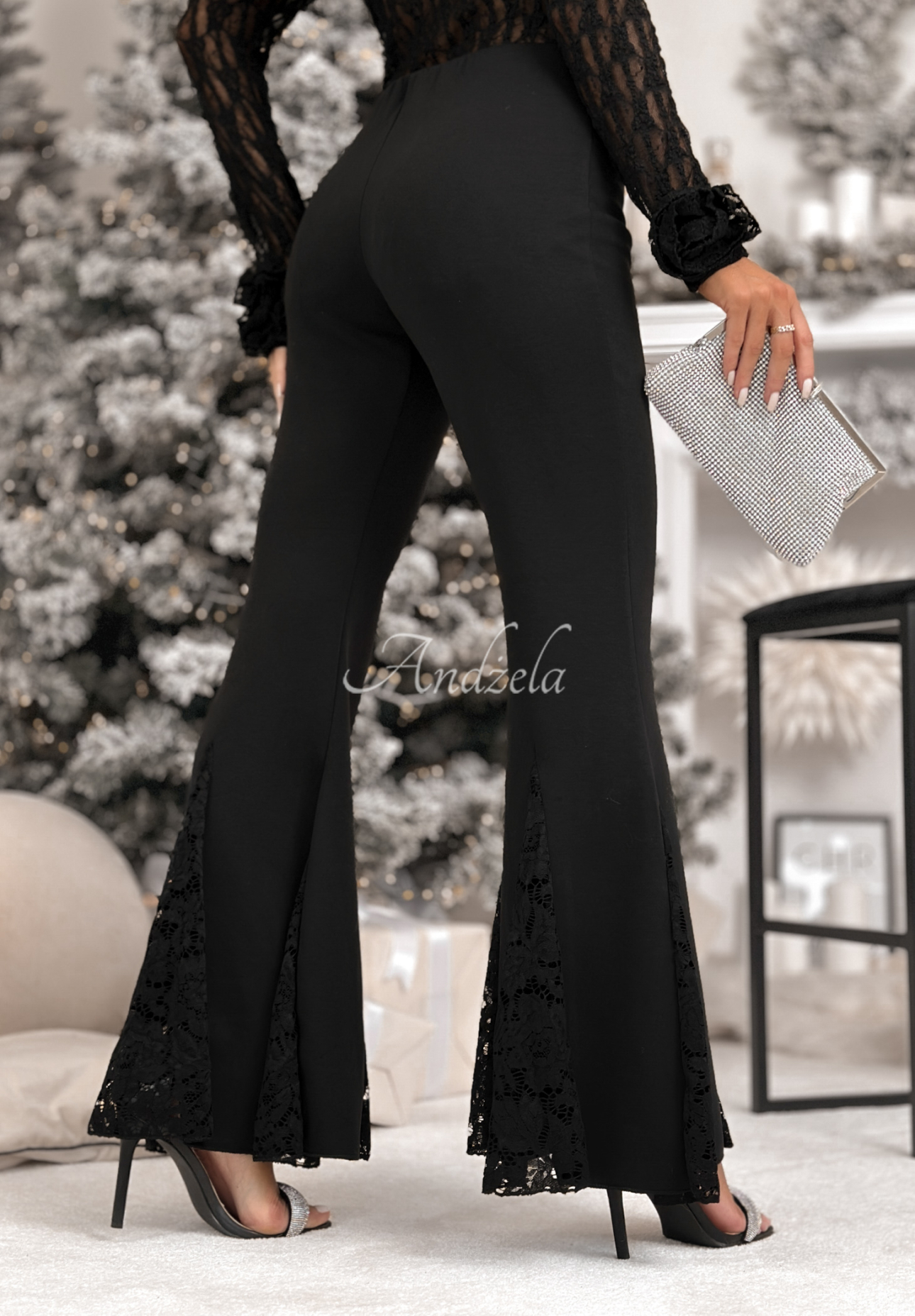 Viscose bell bottoms with lace Never Compare black