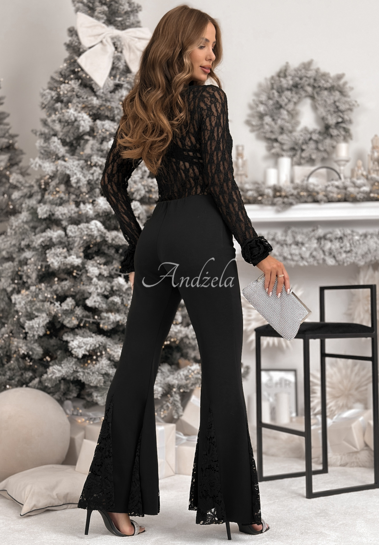 Viscose bell bottoms with lace Never Compare black