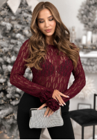 Koronkowa bluzka longsleeve z różami Lace & Roses burgundowa