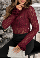 Koronkowa bluzka longsleeve z różami Lace & Roses burgundowa