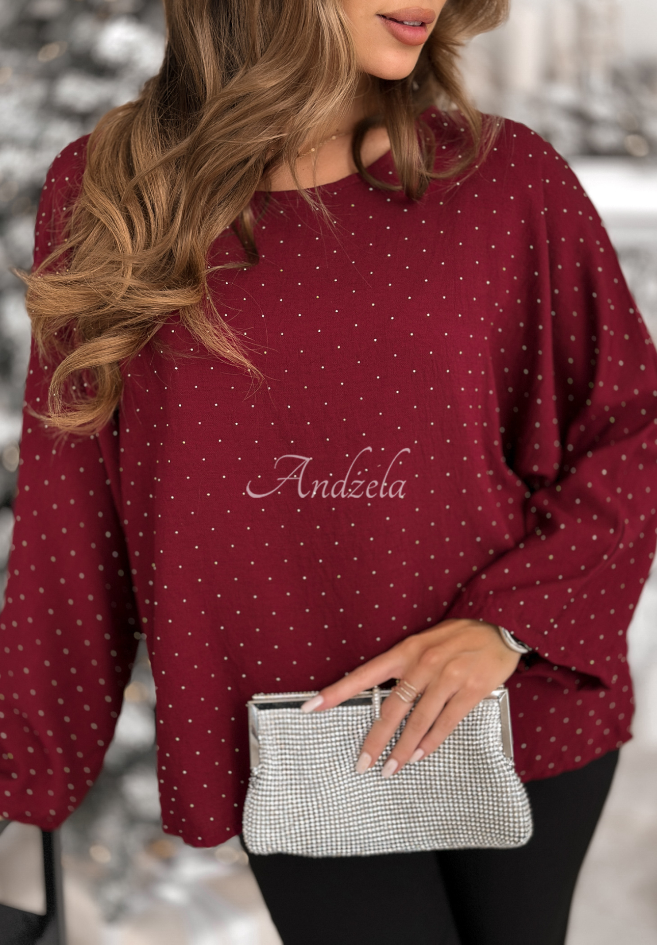 Viscose blouse with bow and crystals by The Stars Twinkle burgundy