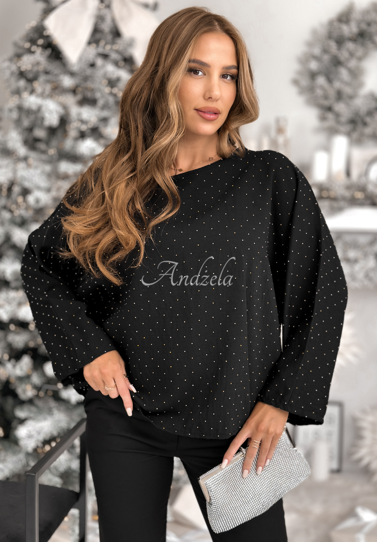 Viscose blouse with bow and crystals by The Stars Twinkle black