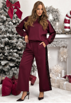 Komplet dresowy bluza i spodnie z cekinowymi lampasami Nothing To Do burgundowy