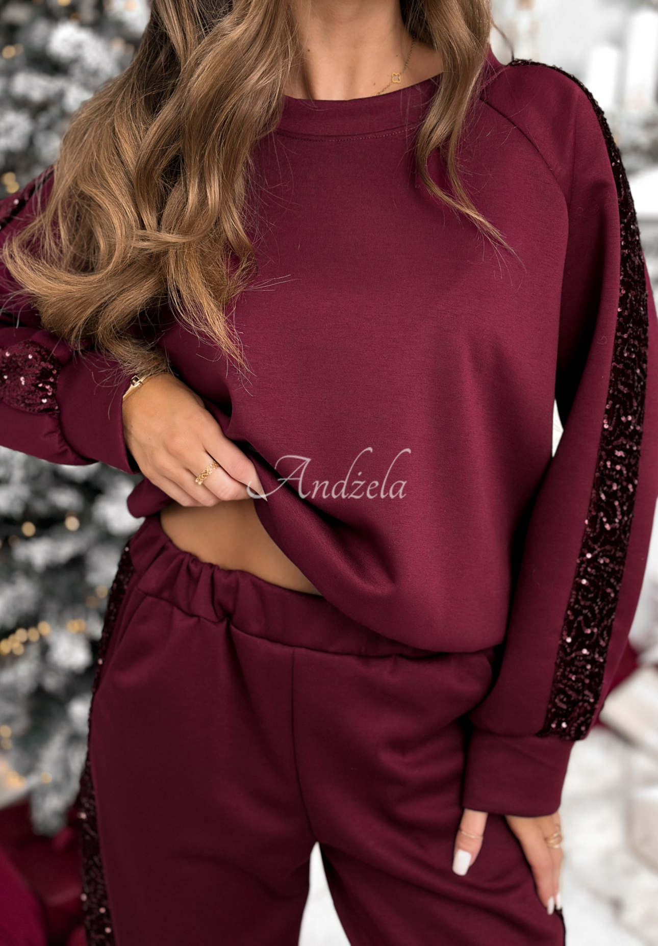 Viscose sweatshirt and pants set with sequins Nothing To Do burgundy