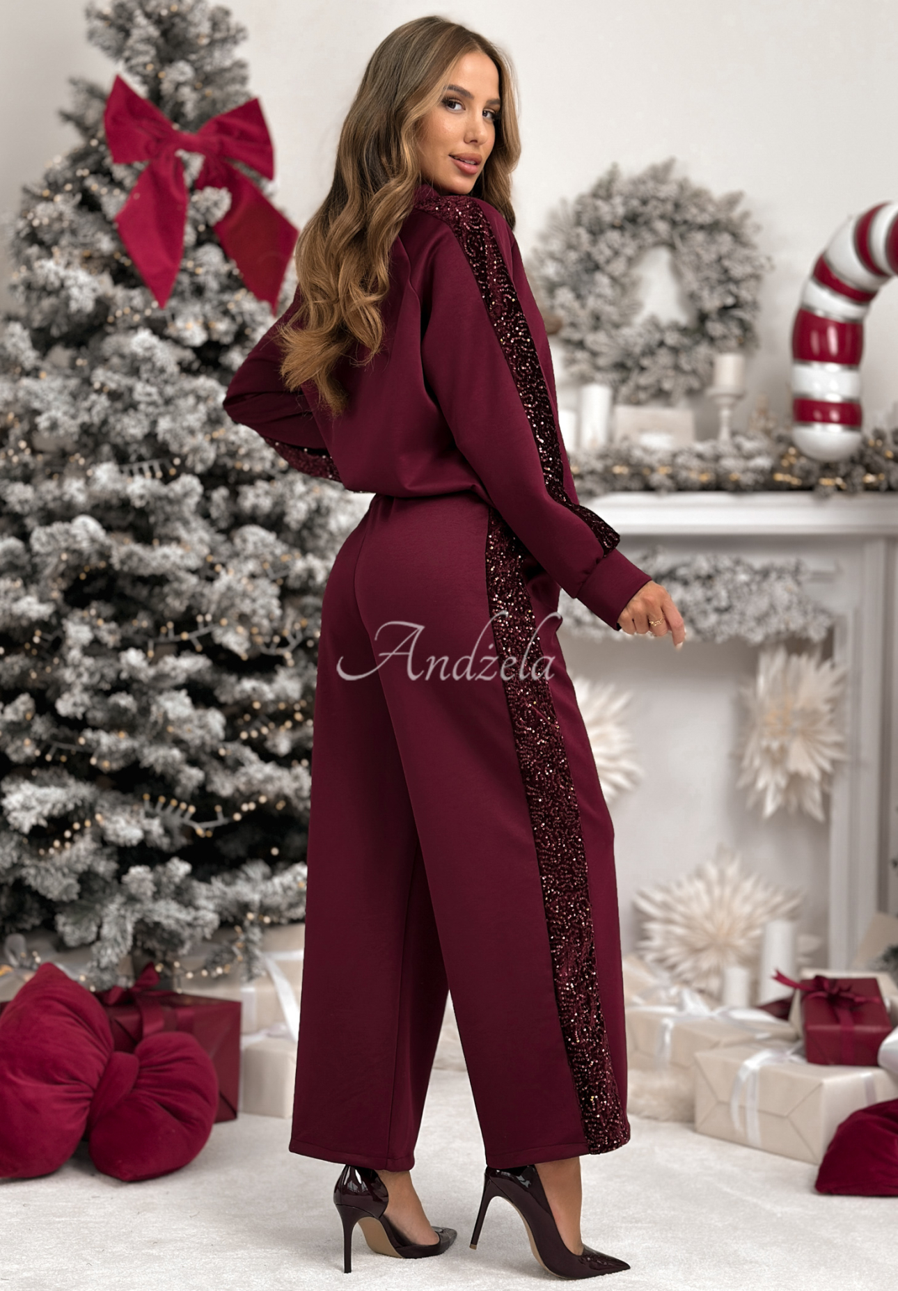 Viscose sweatshirt and pants set with sequins Nothing To Do burgundy