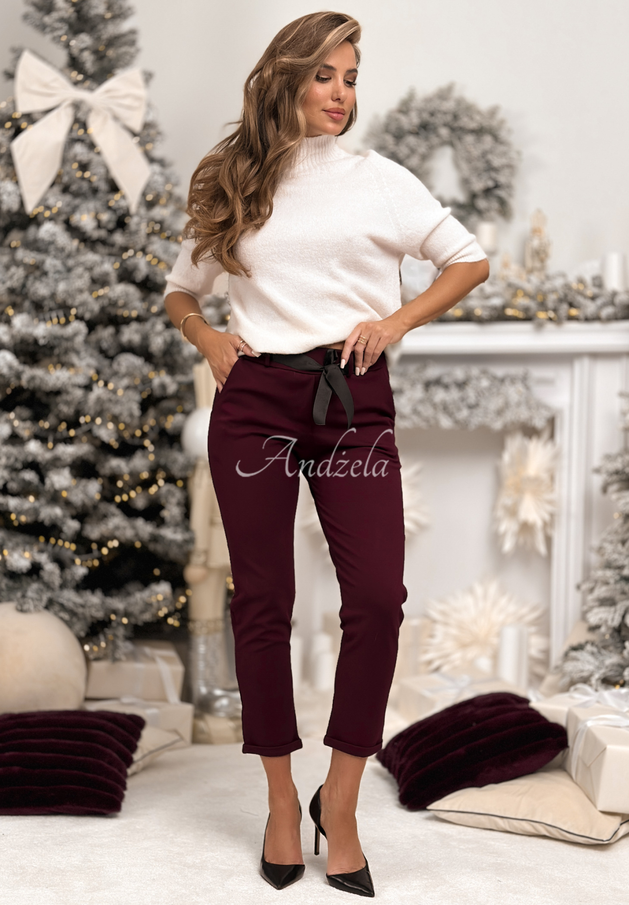 Viscose pants with belt Alone We Can burgundy