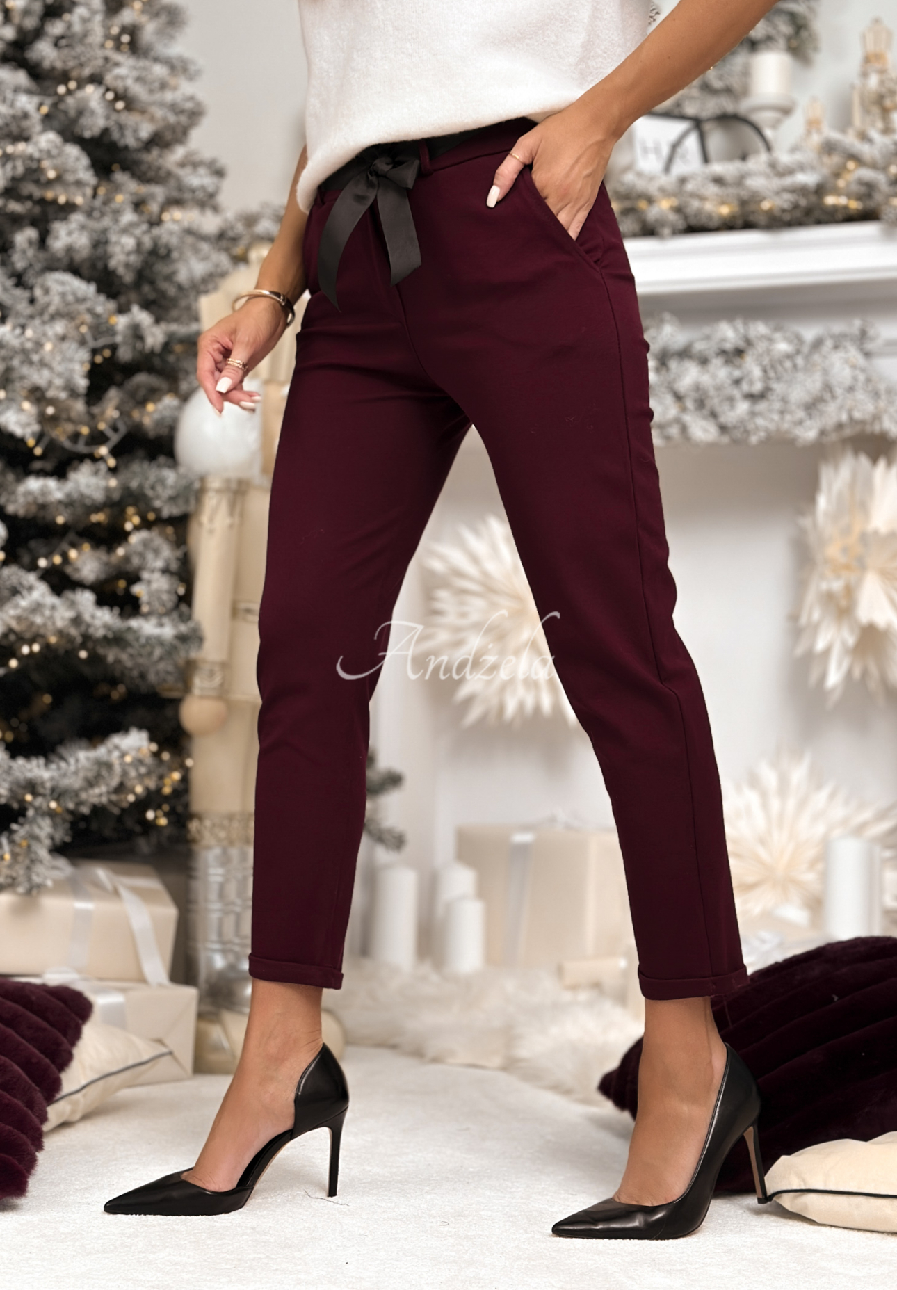 Viscose pants with belt Alone We Can burgundy