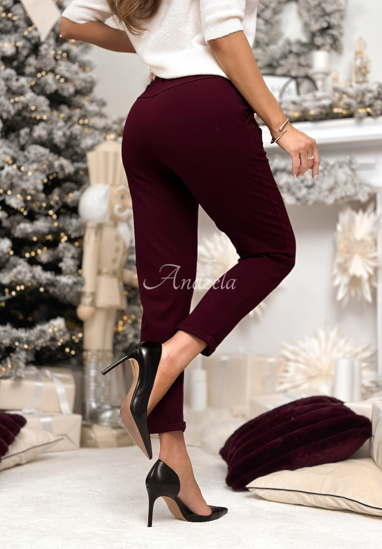 Viscose pants with belt Alone We Can burgundy