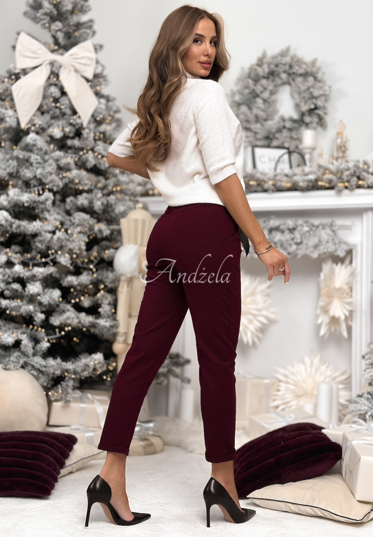 Viscose pants with belt Alone We Can burgundy