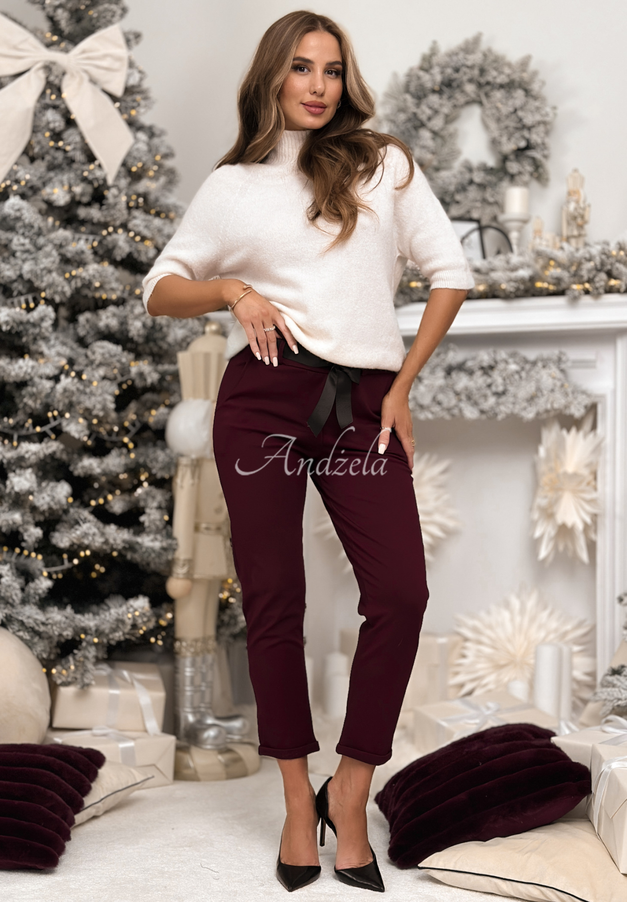 Viscose pants with belt Alone We Can burgundy