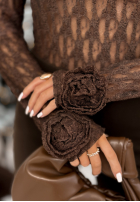 Koronkowa bluzka longsleeve z różami Lace & Roses czekoladowa