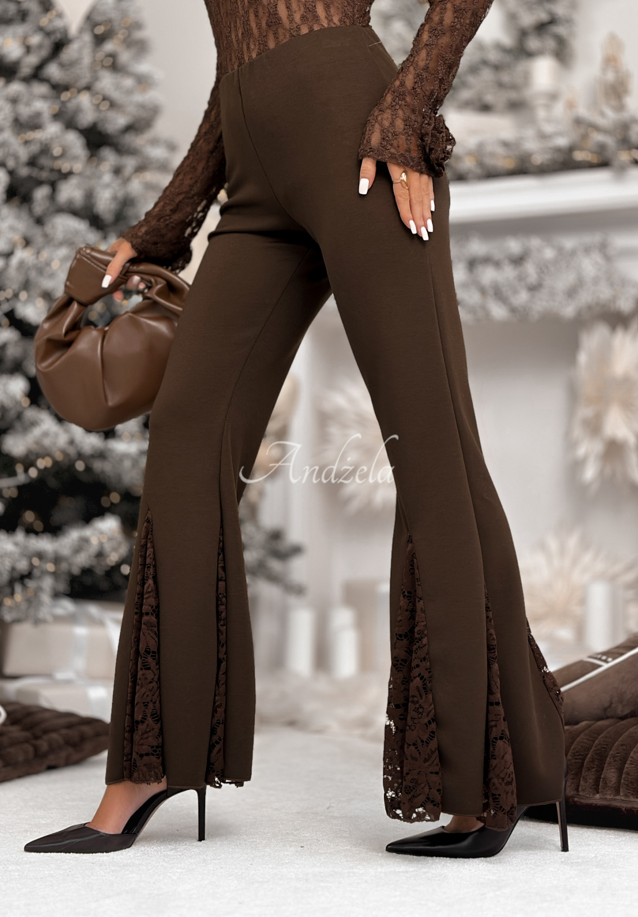 Viscose bell bottoms with lace Never Compare chocolate