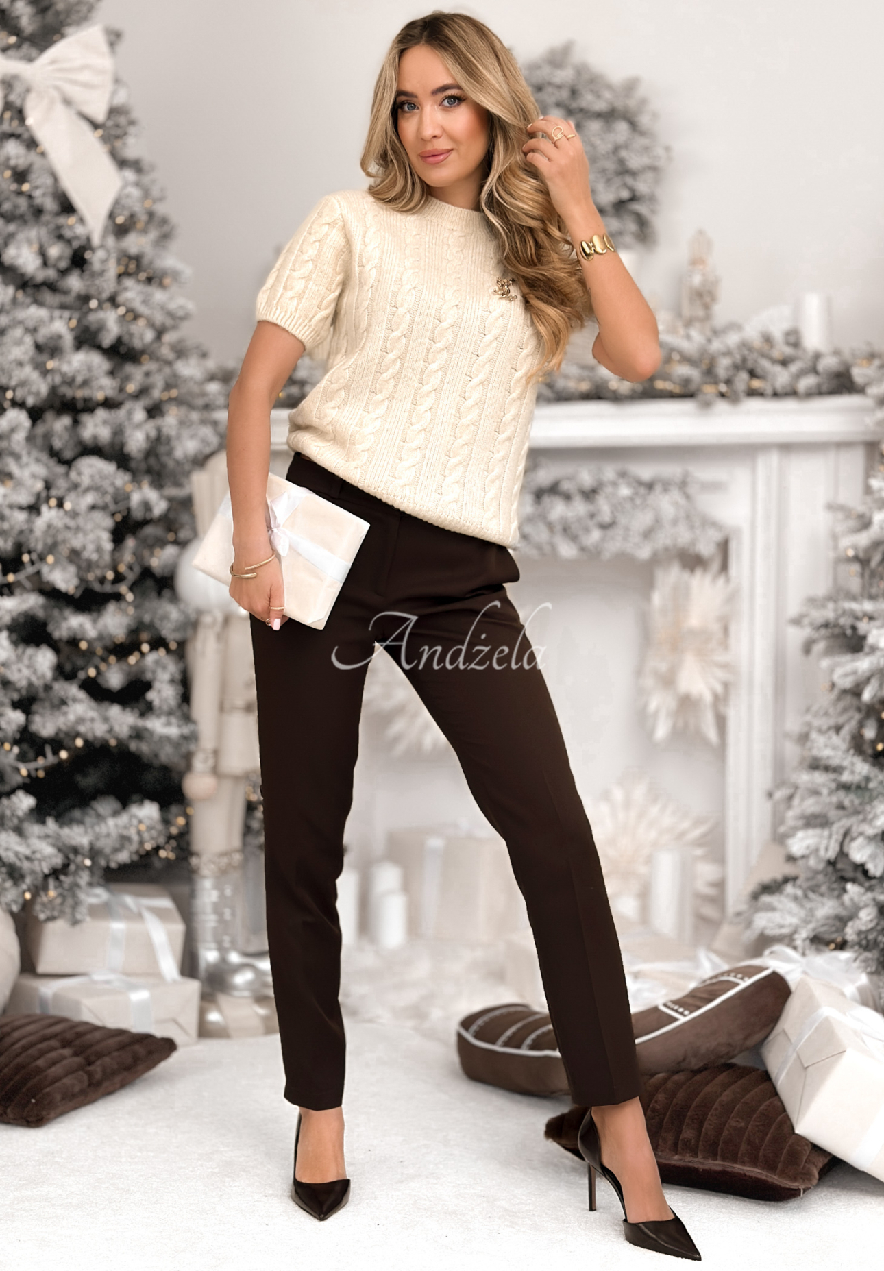 Embellished plaid sweater with wool and alpaca Miss Me beige