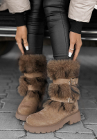 Zamszowe botki z futerkiem North Pole Escape beżowe