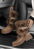 Zamszowe botki z futerkiem North Pole Escape beżowe