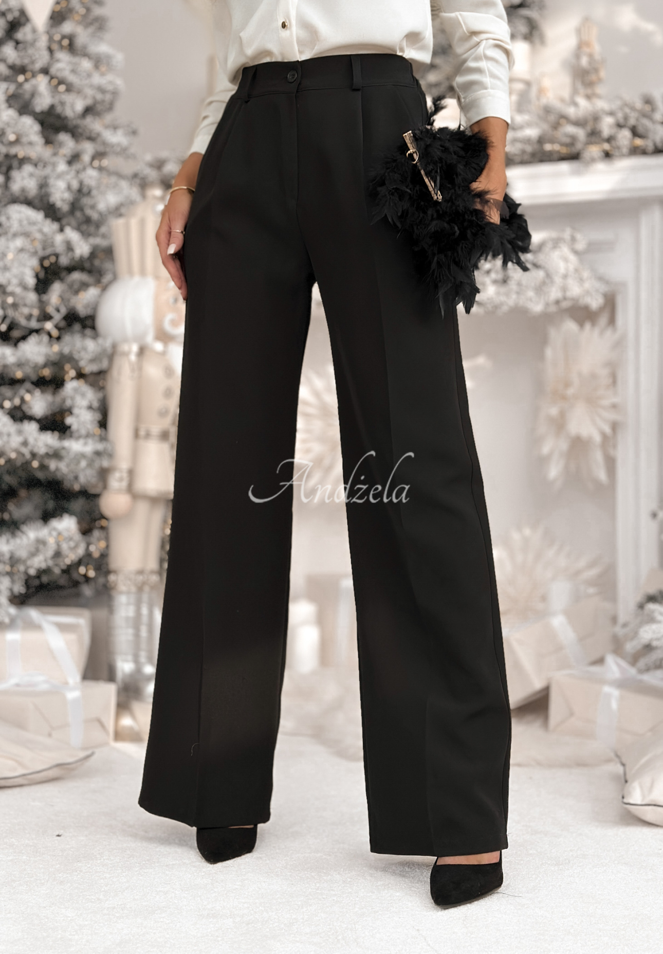 Elegant wide leg pants A Minute Ago black