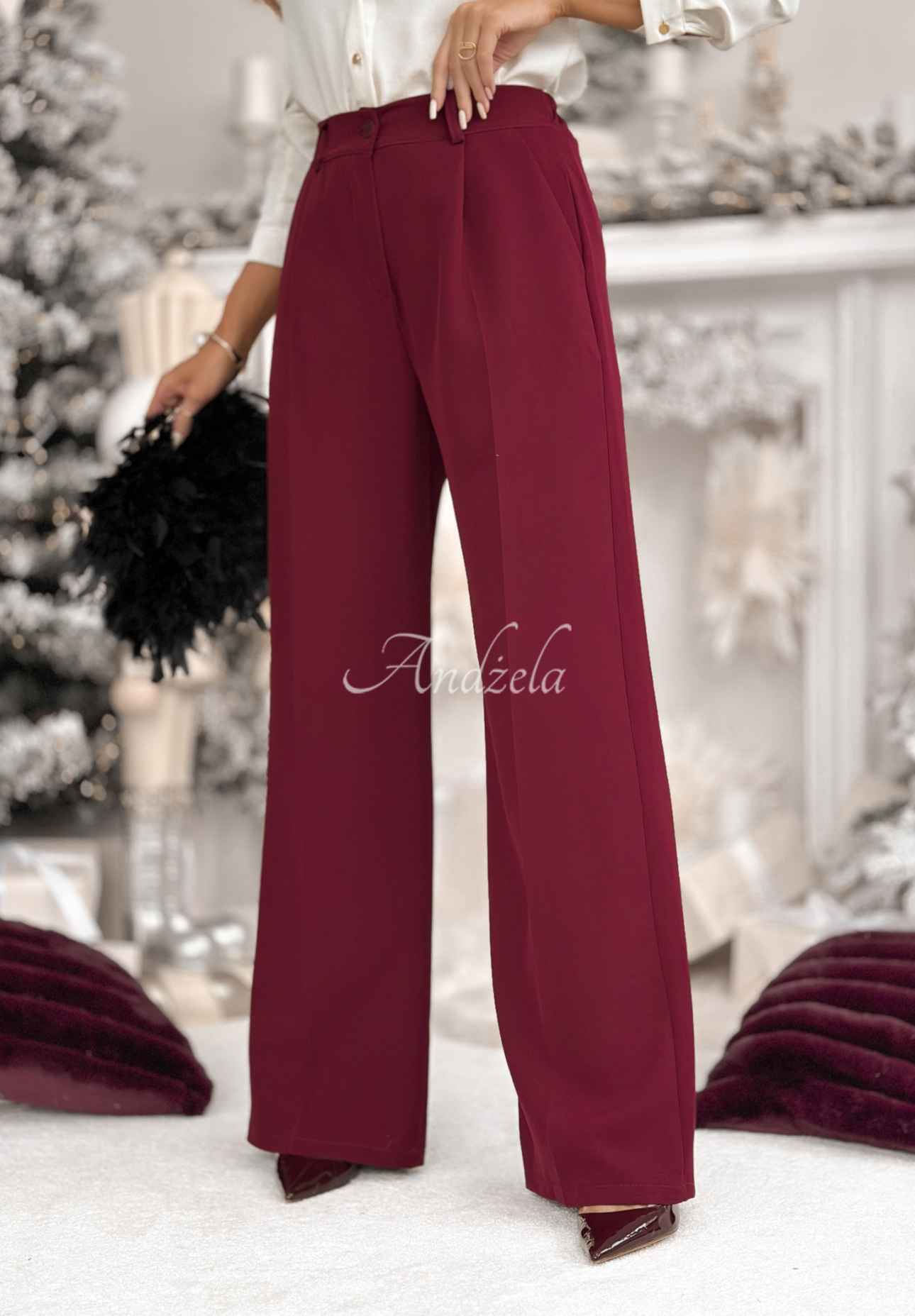Elegant wide leg pants A Minute Ago burgundy.