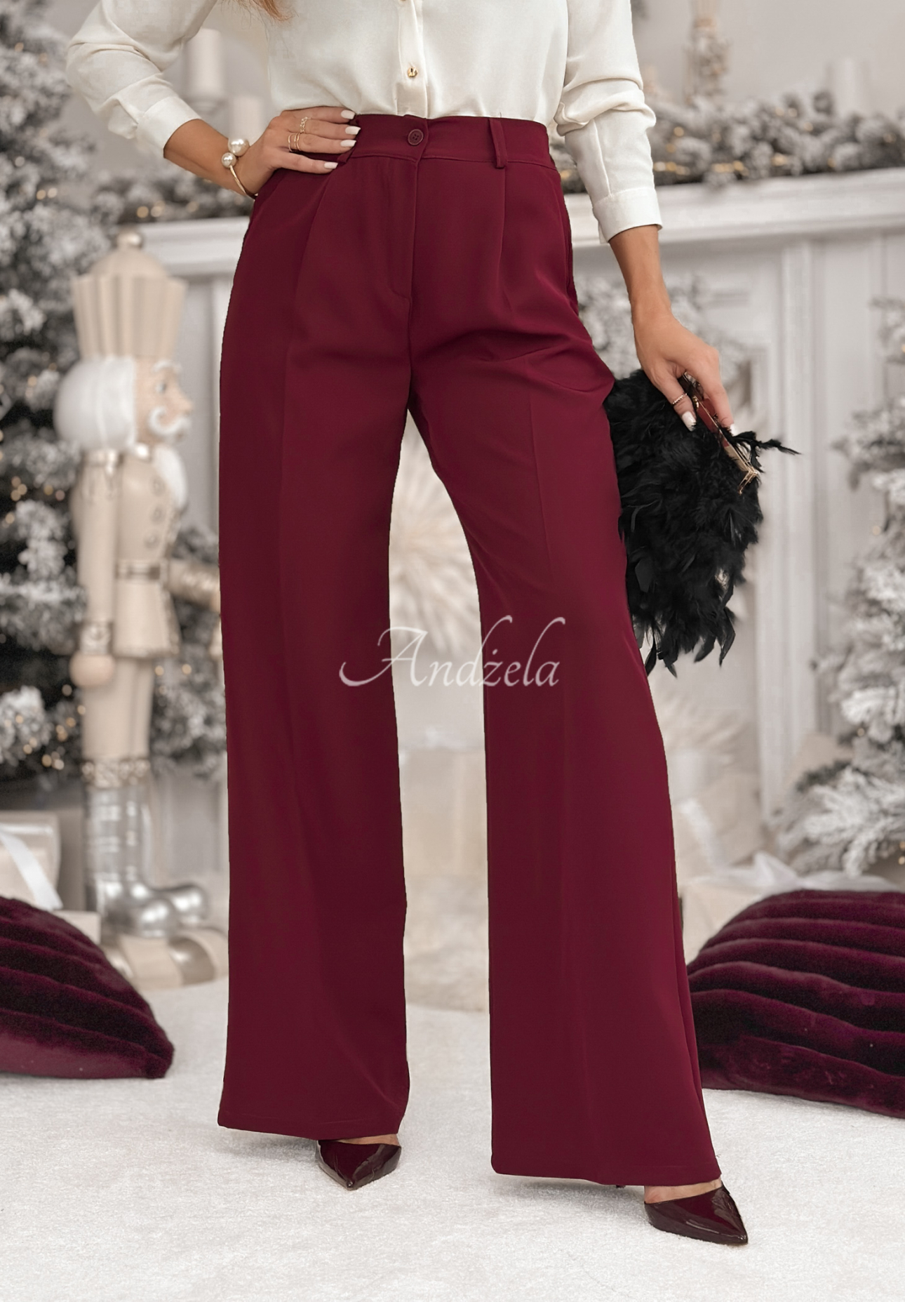 Elegant wide leg pants A Minute Ago burgundy.