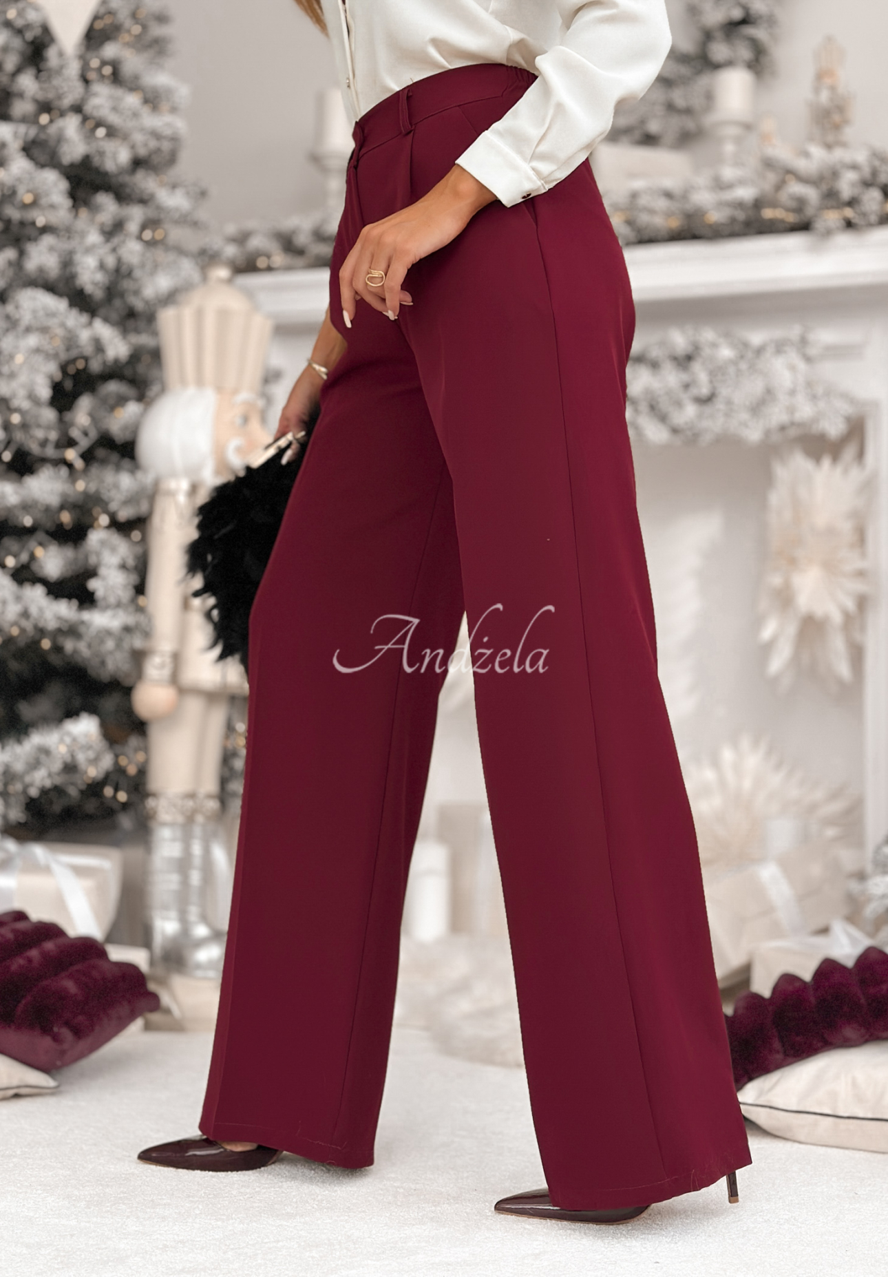 Elegant wide leg pants A Minute Ago burgundy.