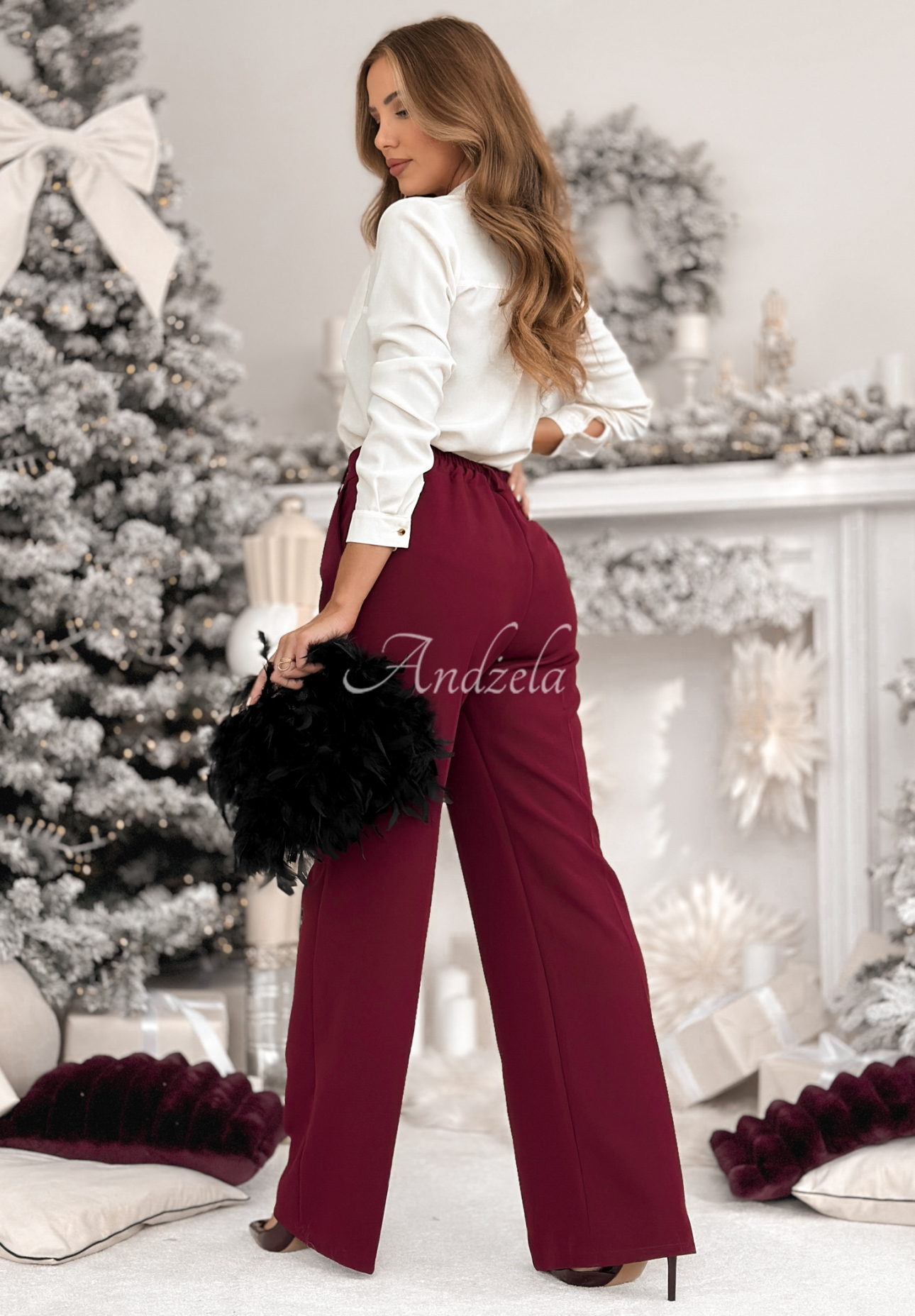 Elegant wide leg pants A Minute Ago burgundy.