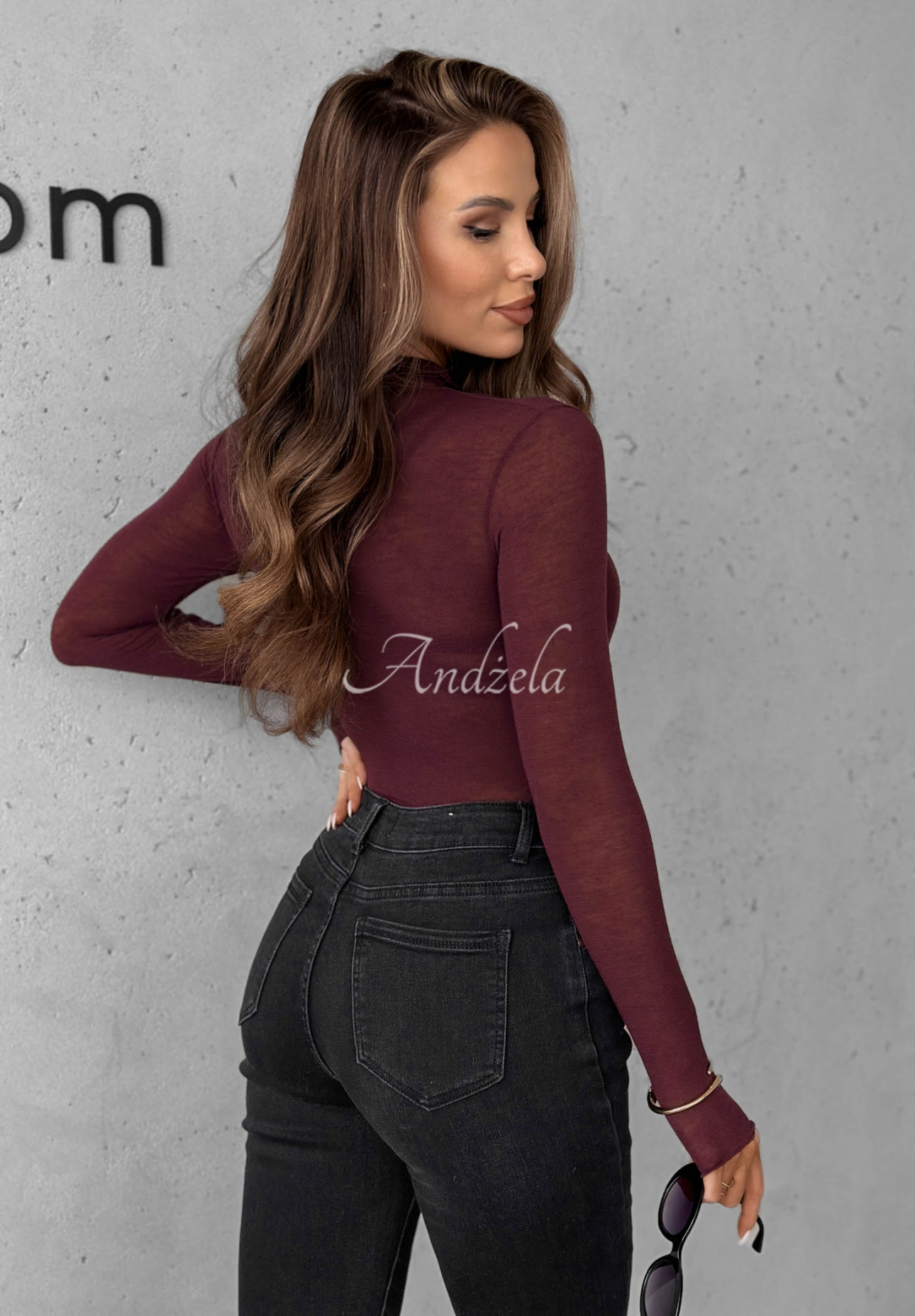 Be The One burgundy turtleneck and cashmere mist blouse