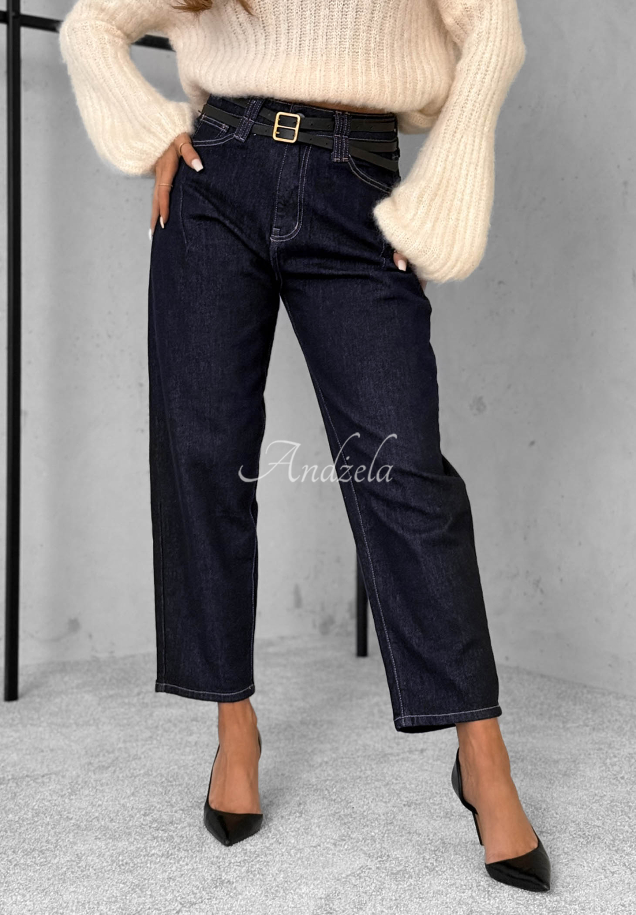 Important Message balloon denim pants navy blue