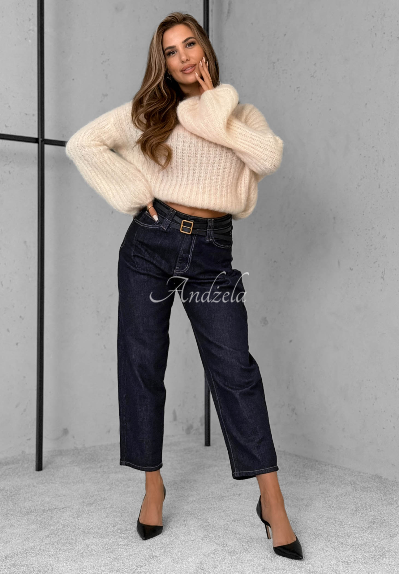 Important Message balloon denim pants navy blue