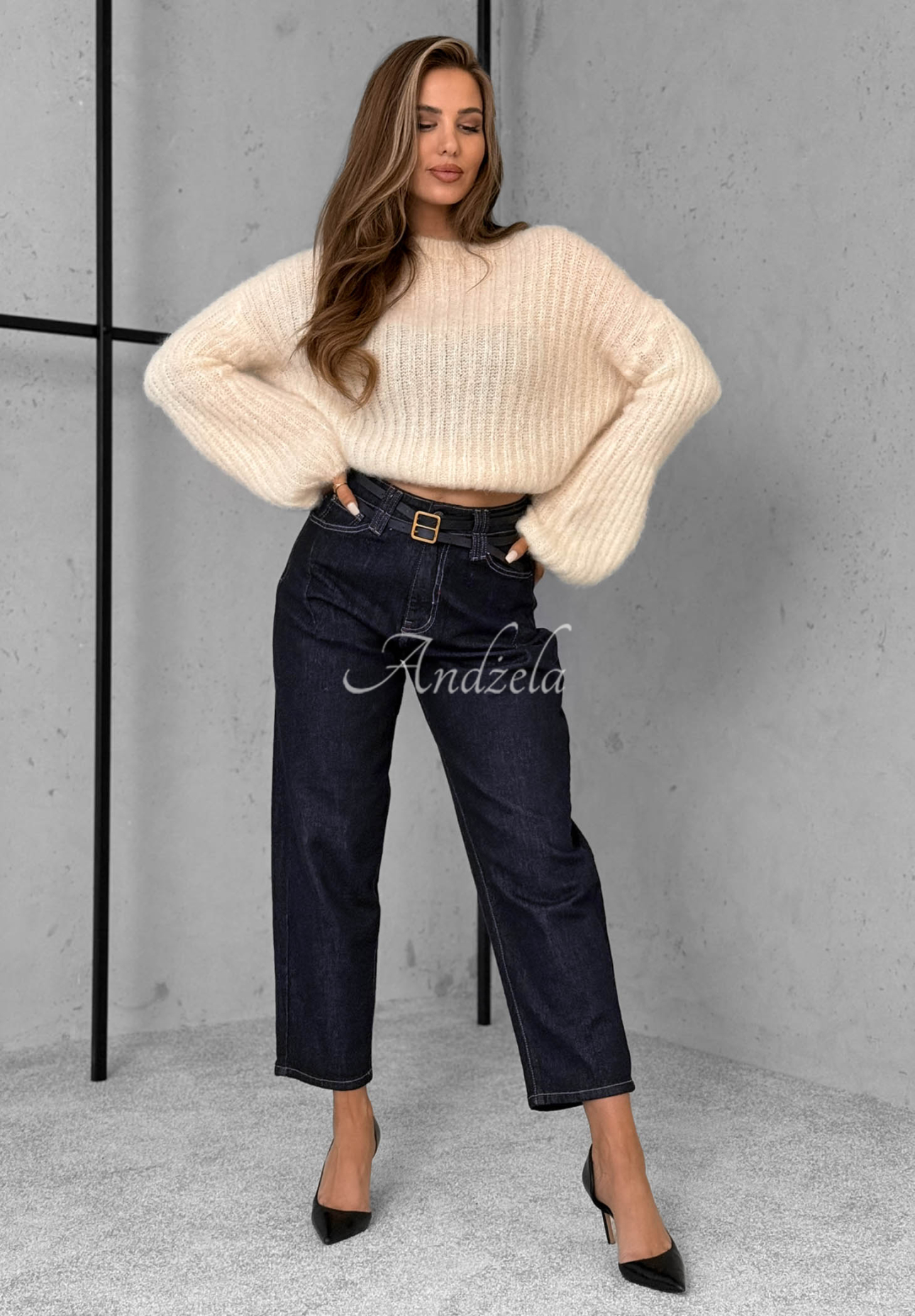 Important Message balloon denim pants navy blue