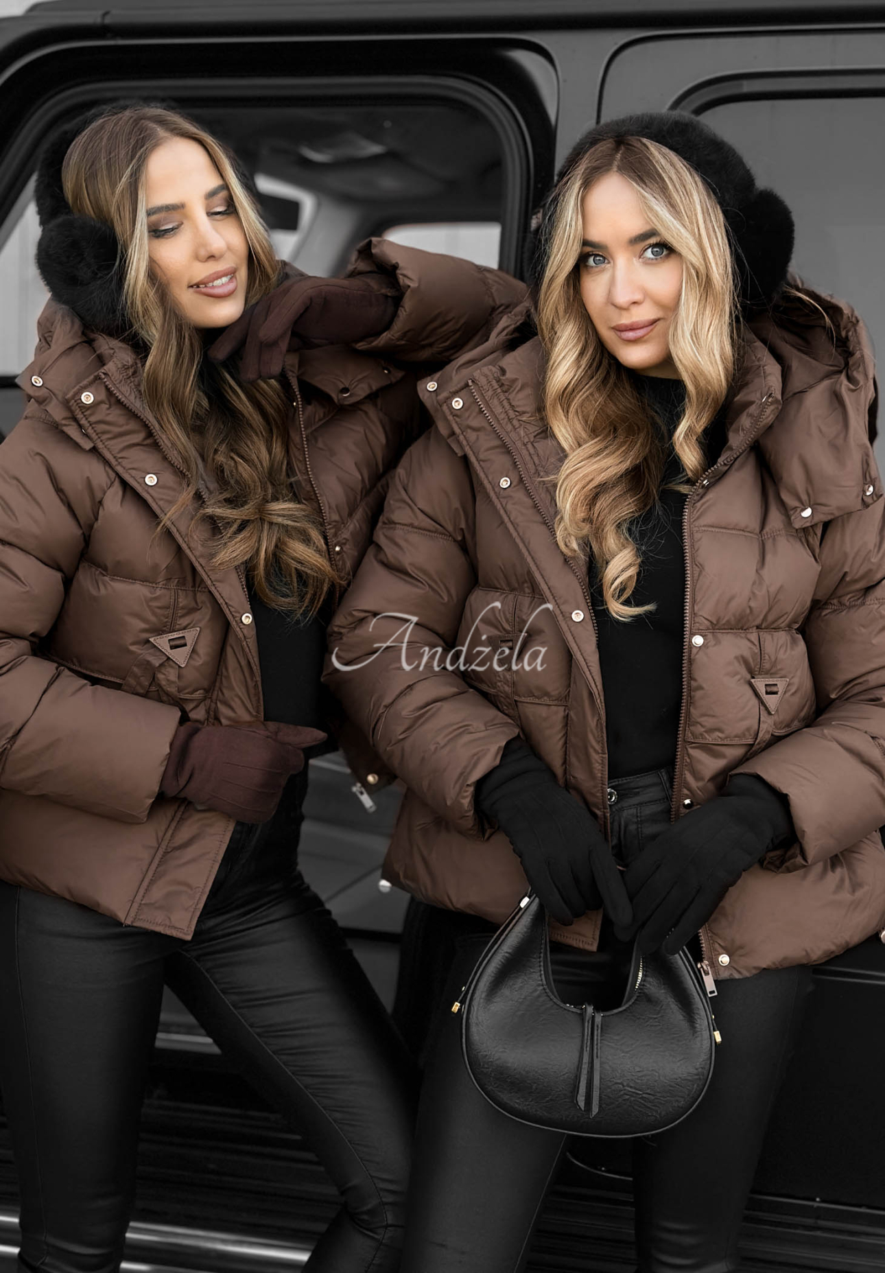 Short quilted hooded jacket Sister Winter chocolate
