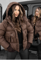 Krótka pikowana kurtka z kapturem Sister Winter czekoladowa