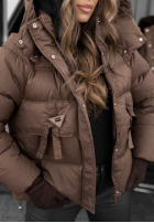 Krótka pikowana kurtka z kapturem Sister Winter czekoladowa