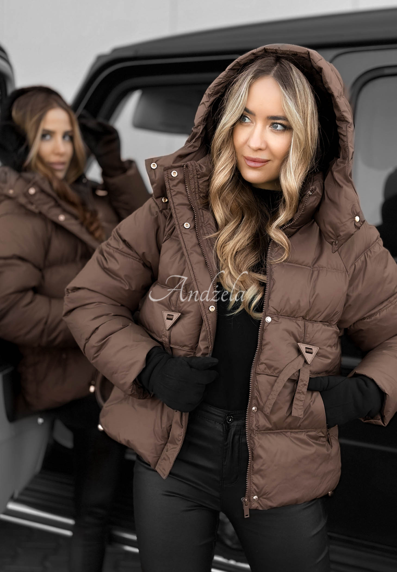 Short quilted hooded jacket Sister Winter chocolate