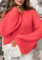 Moherowy sweter z szerokimi rękawami Better Than koralowy